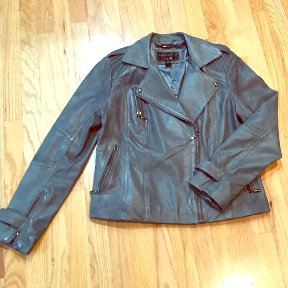Gray leather moto jacket NWOT